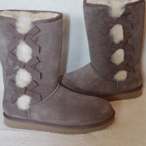 UGG KOOLABURRA CINDER GRAY TALL SUEDE BOW BOOTS - Picture 5 of 6